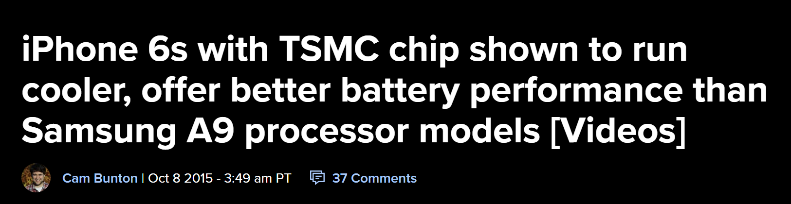 Cobertura do episódio em que a diferença entre os chips A9 da TSMC e da Samsung virou notícia